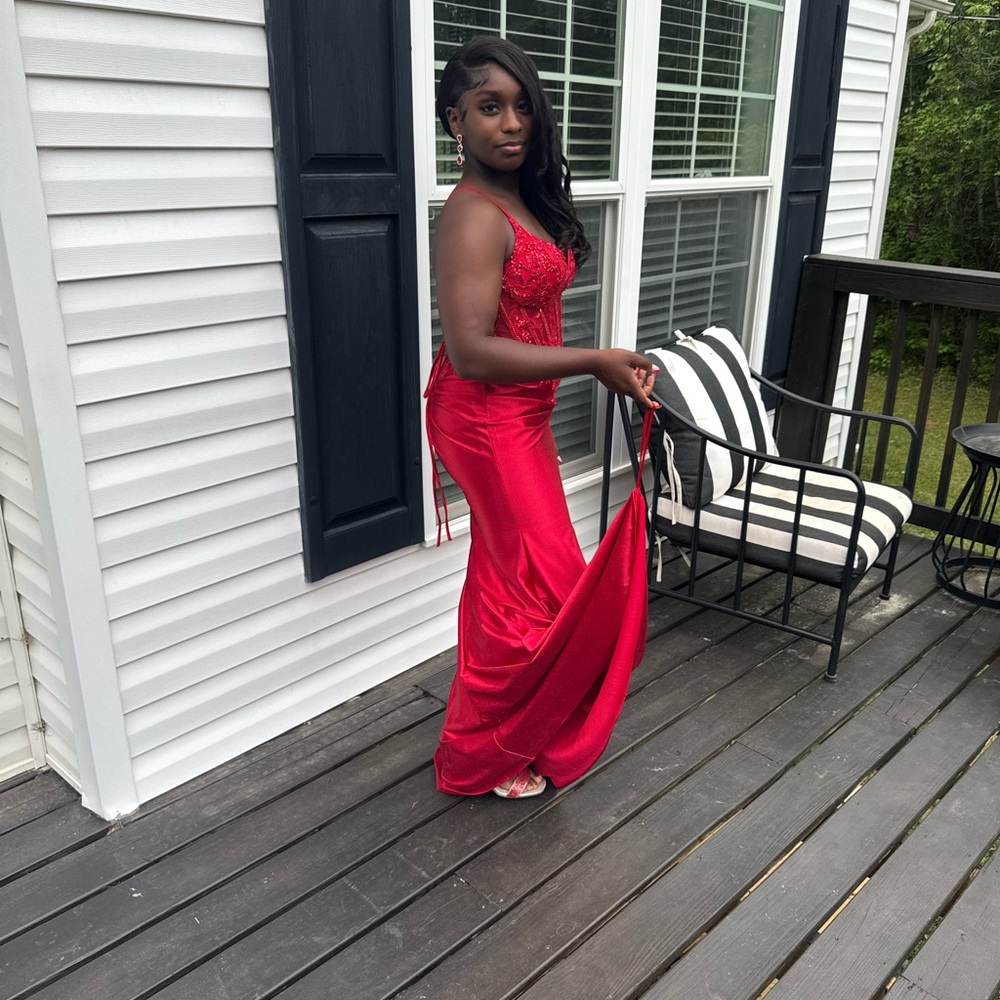 Elegant Red Satin Corset Gown